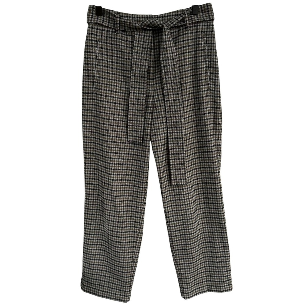 Wilfred Aritzia Plaid Tie Waist High Rise Cropped Trousers Brown Black Size 4